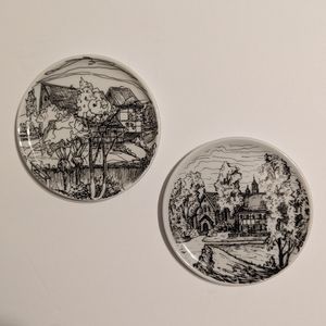Vintage Sparkasse Heiligenhaus Black & White Set of 2 Miniature Porcelain Plates
